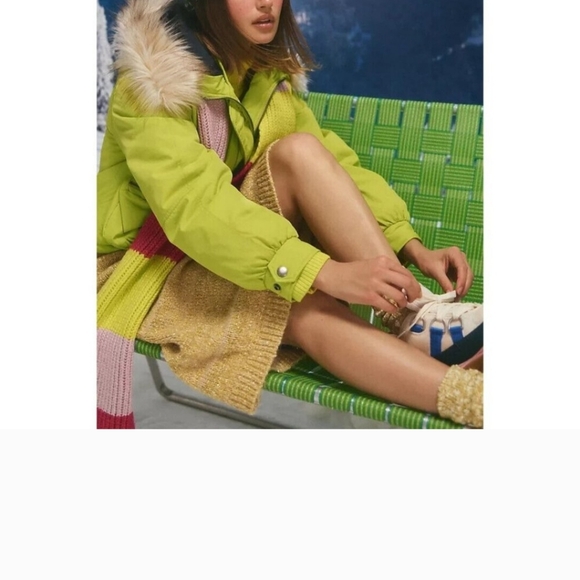 - NWT Anthropologie Cropped Hooded Puffer Coat Lime Green Lined Coat Ski W… - Picture 5 of 10